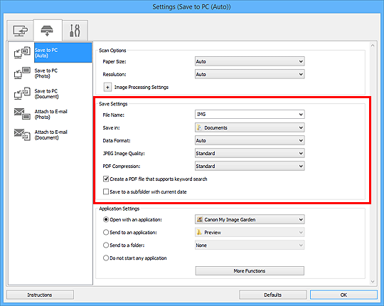 figure: Settings dialog box